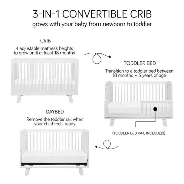 3-in-1 Convertible Crib with Toddler Bed Conversion Kit in White