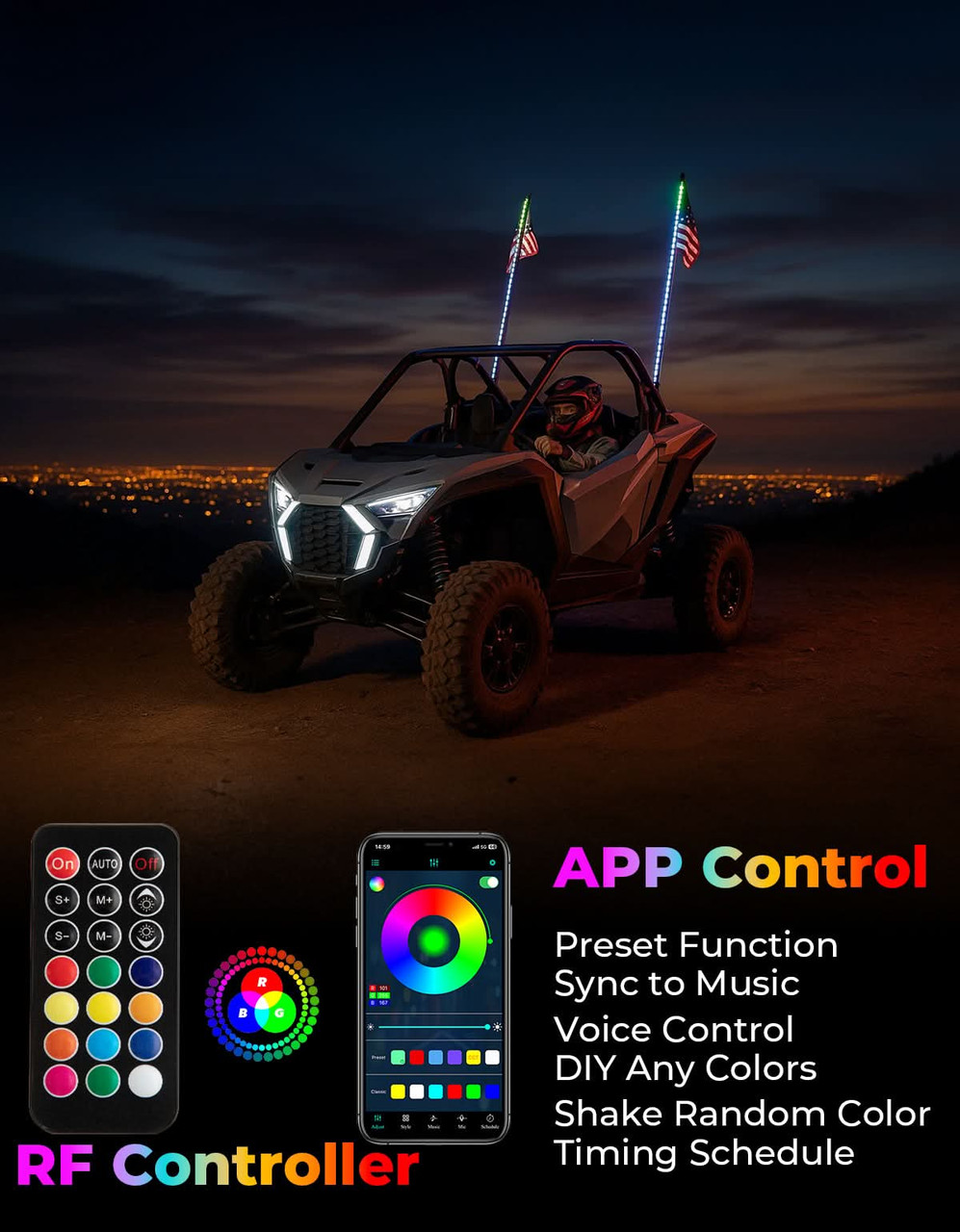 Yamaha Offroad 2PCS LED Whip Lights – APP Controlled with Turn