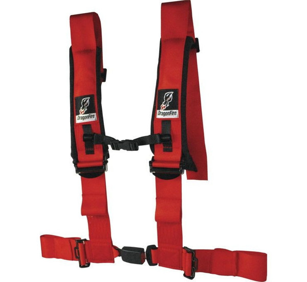 Yamaha Viking / Wolverine / YXZ Harness Restraints Red, H-Style, 4-Point, EZ-Adjust, 3" Buckle by DragonFire Racing