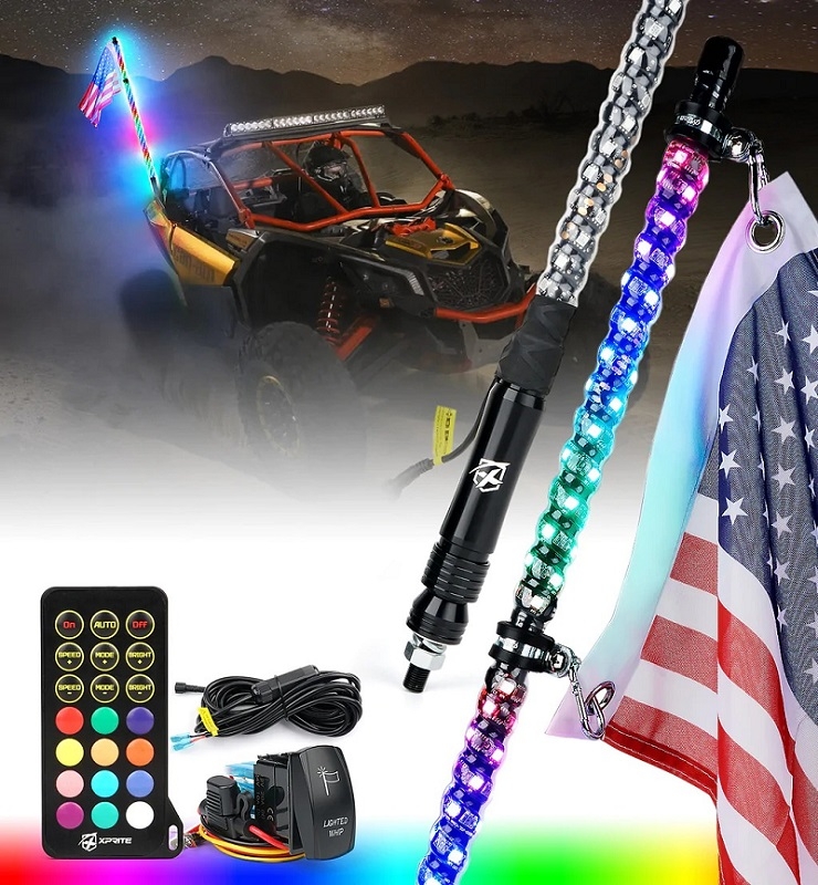 Yamaha Viking / Wolverine / YXZ Spiral RGB LED Flag Pole Whip