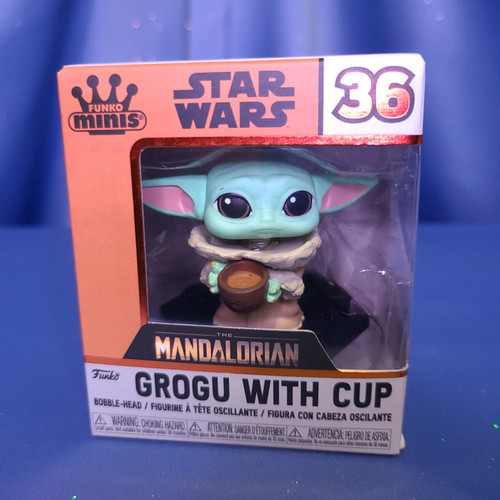 Star Wars The Mandalorian "Grogu with Cup" Mini Bobblehead by Funko.