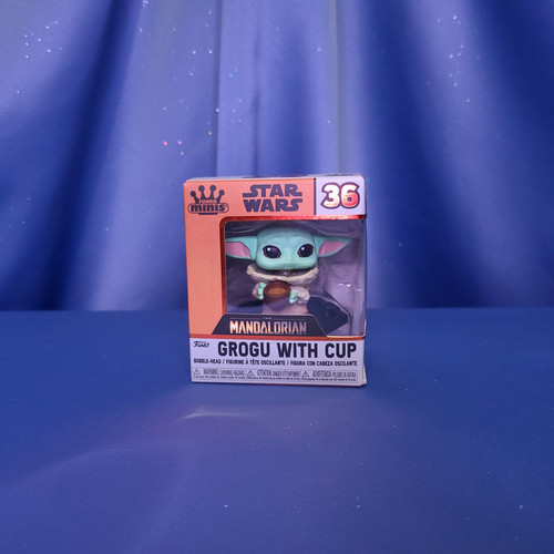 Star Wars The Mandalorian "Grogu with Cup" Mini Bobblehead by Funko.