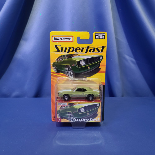 Matchbox Superfast 1969 Chevrolet Camaro (Pea Green) by Mattel.