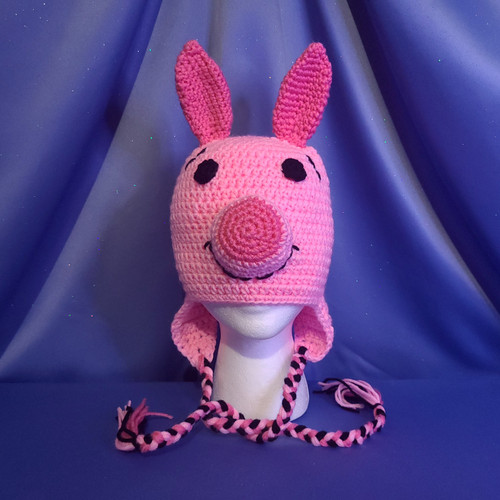 Piglet Character Hat Crocheted by Mumsie of Stratford. Piglet Character Hat Crocheted by Mumsie of Stratford.