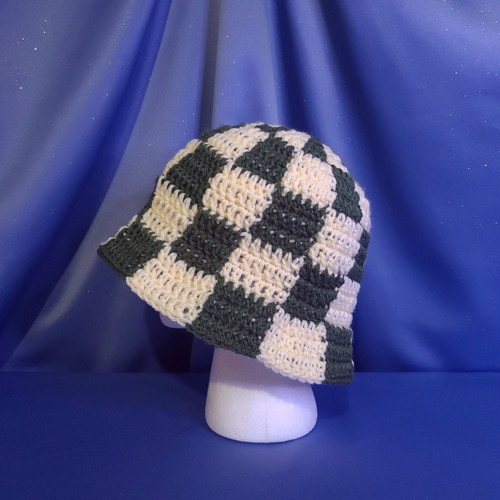 Thyme Green & Cream Bucket Hat Crocheted by Mumsie of Stratford.