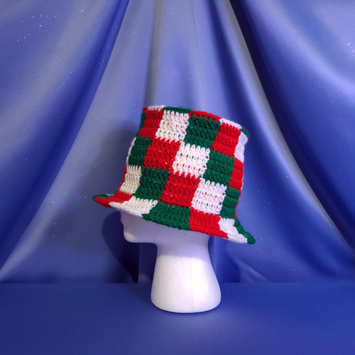 Red, Green & White Bucket Hat Crocheted by Mumsie of Stratford.