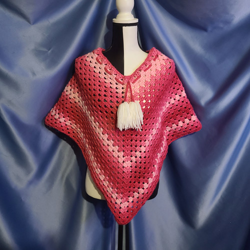 Granny Stitch Poncho in Pink Ombre (Child) Crocheted by Mumsie of Stratford.