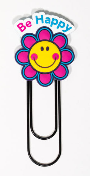 m-happyページ✩.*˚ Smiley Face Flower with Be Happy headings Jumbo Paper Clip