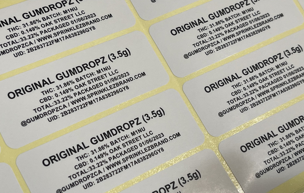 Sprinklez Gumdropz  Mylar Bags 3.5g - With Stickers and Labels