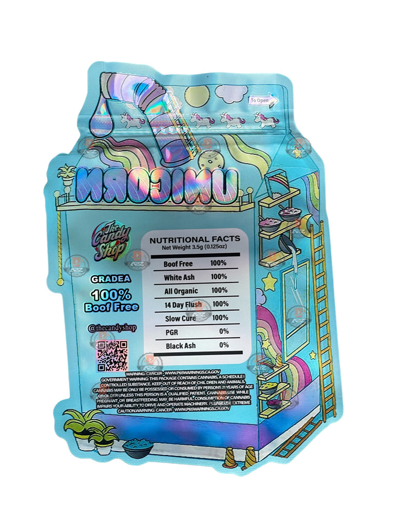 Unicorn Milk Mylar bag 3.5g cut out Empty Packaging- Holographic