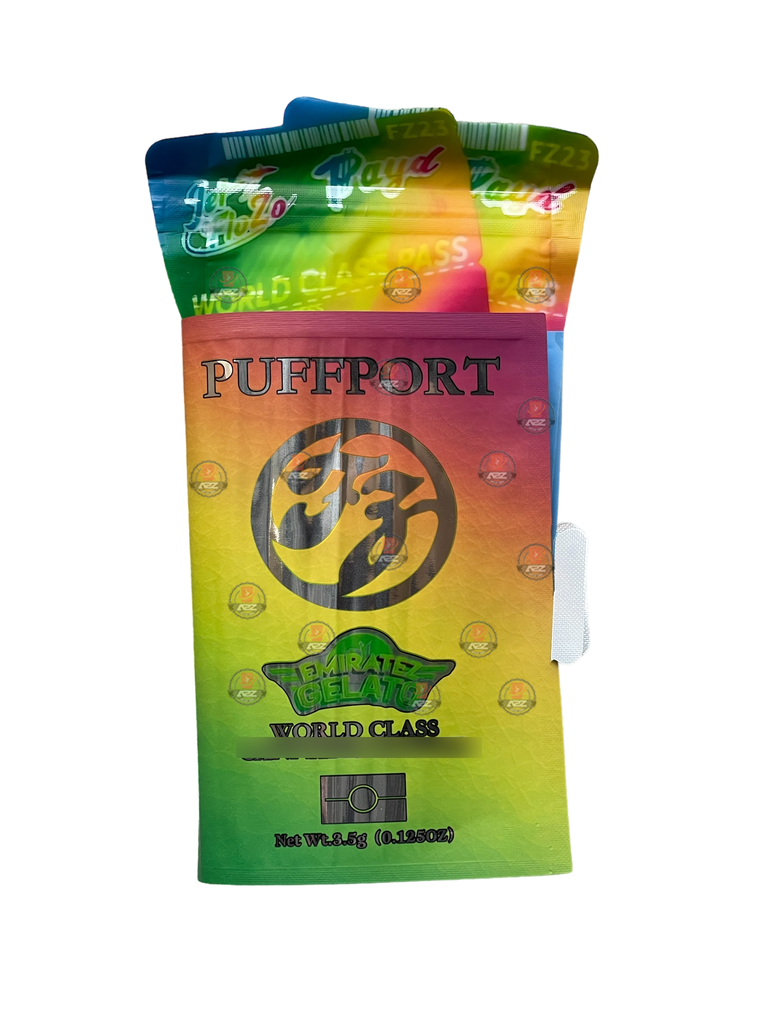 Puffport Emiratez Gelato Mylar bags 3.5g  Book shape with window (Empty Bag-Packaging only)