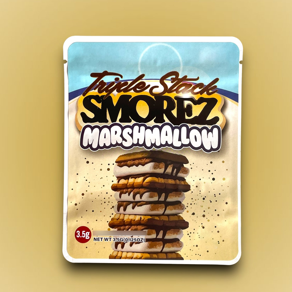 Triple Stack Smores Marshmallow Mylar Bags 3.5g Sticker base Bag -With stickers and labels
