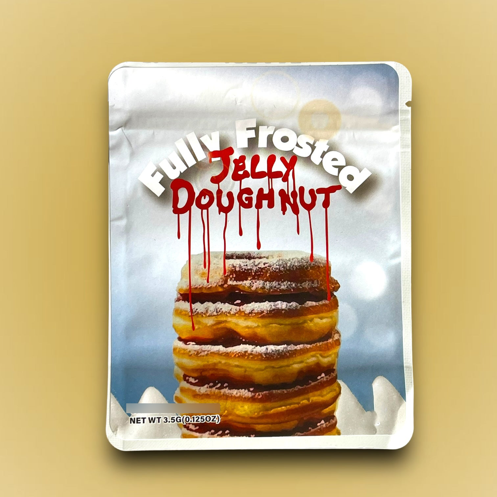 Fully Frosted Jelly Doughnut Mylar Bags 3.5g Sticker base Bag -With stickers and labels