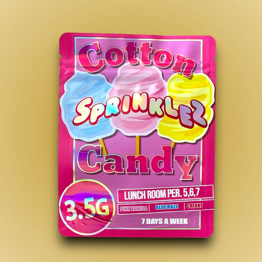 Sprinklez Cotton Candy 3.5G Mylar Bags-Pink Vanilla- Blue Razz- Cherry