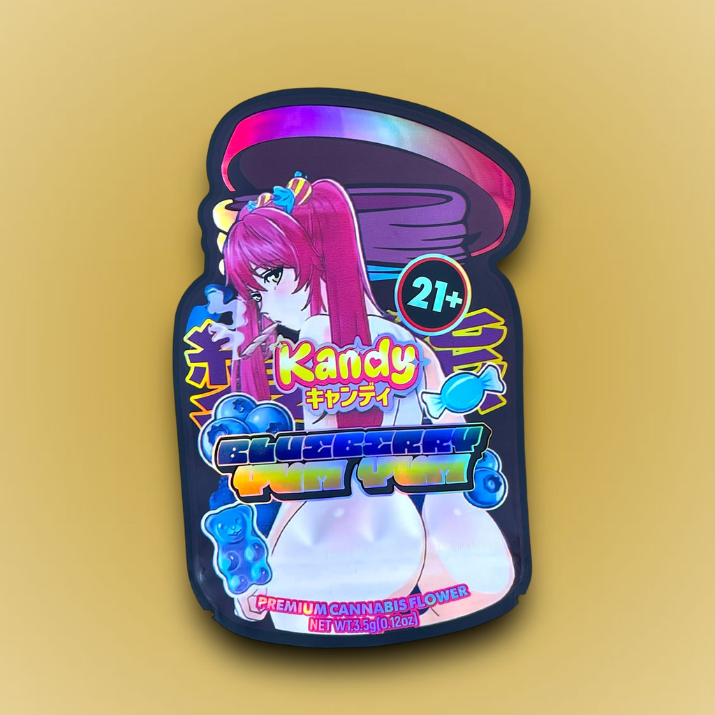 Kandy Blueberry Yum Yum 3.5G Mylar Bags Holographic cut out 