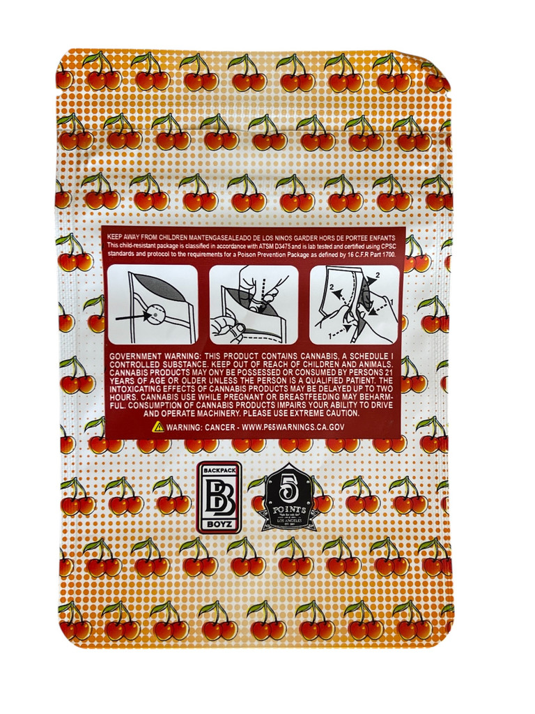 Backpack Boyz White Cherry Gelato 3.5 Grams Smell Proof Mylar Bags Mylar Bags