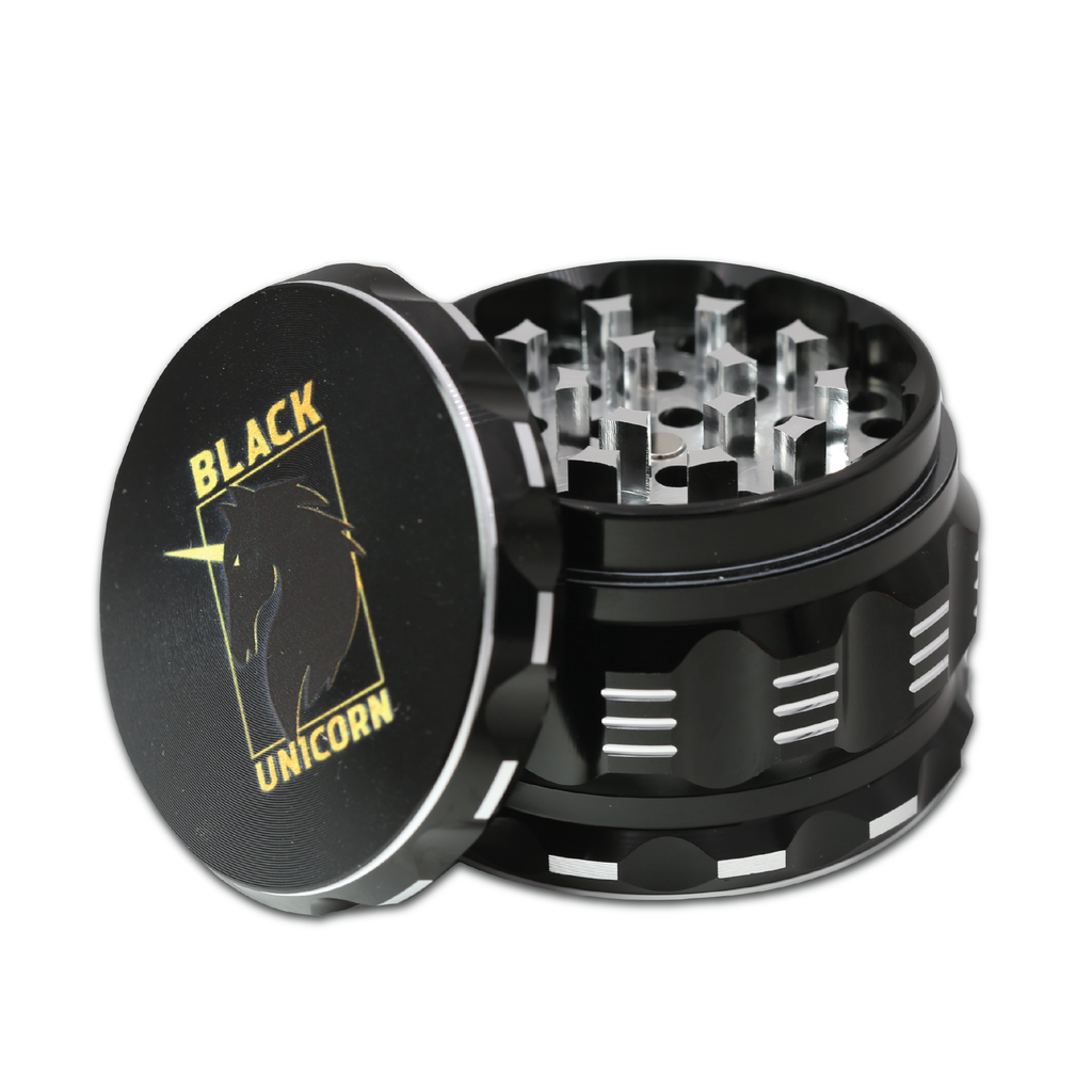 Black Unicorn Best Herb Grinder with Pollen Catcher. Large 4 Piece, 2.5" Aluminum (Black)