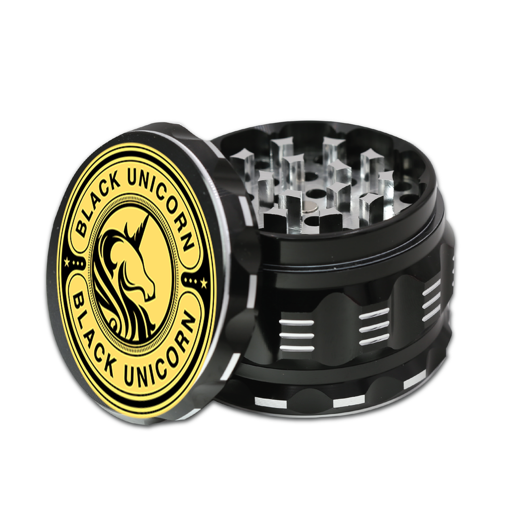 Black Unicorn Best Herb Grinder with Pollen Catcher. Large 4 Piece, 2.5" Aluminum (Black)