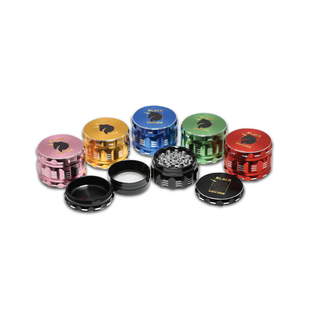 Black Unicorn Grinder with Pollen Catcher. Large 4 Piece, 2.5" Aluminum (Green)