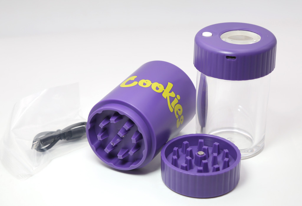 Cookies Mag Jar with Grinder Airtight storage stash container led