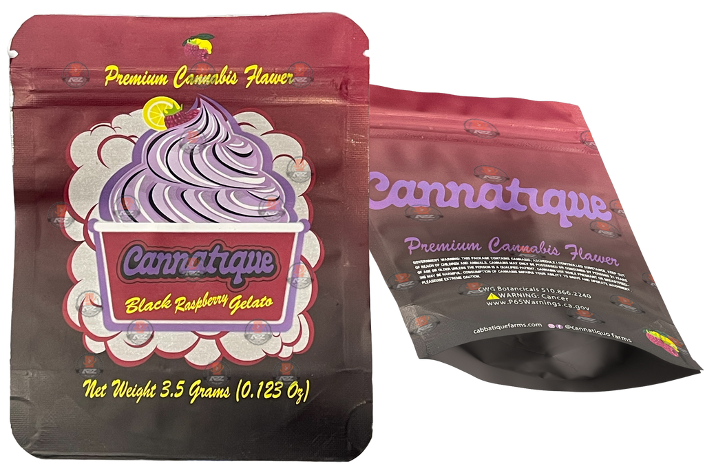 Cannatique Black Raspberry Gelato -Mylar bag 3.5g Smell Proof Airtight Mylar Bag- Packaging Only