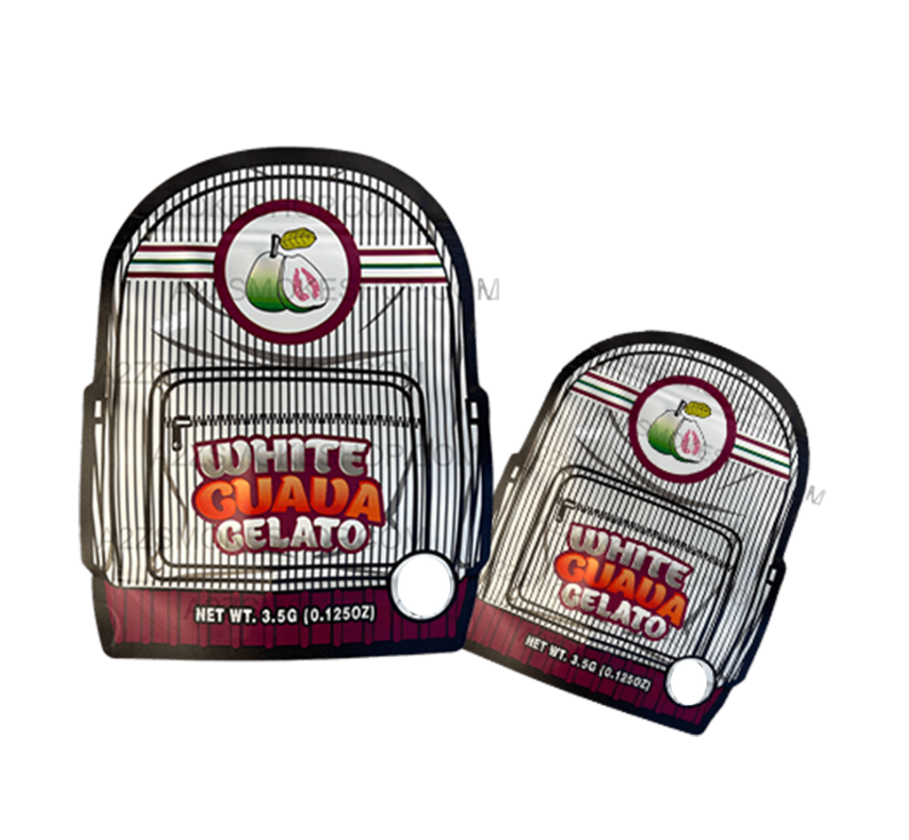 Backpack Boyz White Guava Gelato cut out Mylar zip lock bag 3.5G