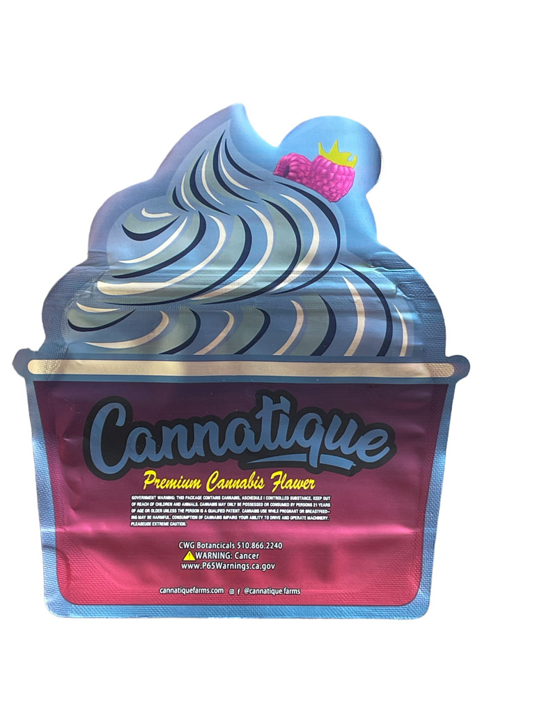 Cannatique Black Raspberry Gelato Cut Out -Mylar bag 3.5g Smell Proof Airtight Mylar Bag- Packaging Only Die cut