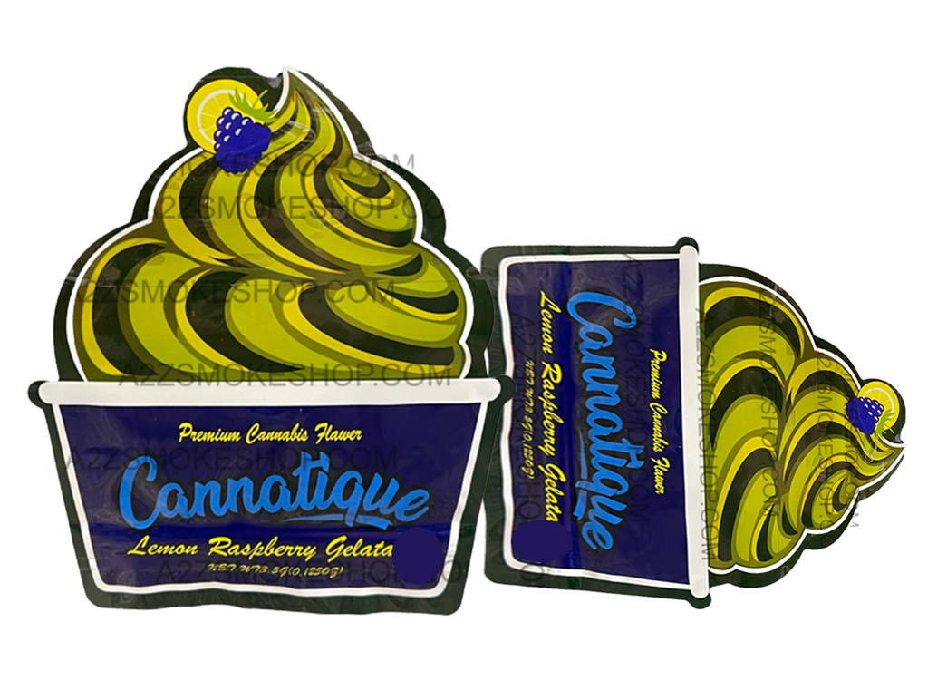 Cannatique Lemon Raspberry Gelato Cut Out -Mylar bag 3.5g Smell Proof Airtight Mylar Bag- Packaging Only Die cut