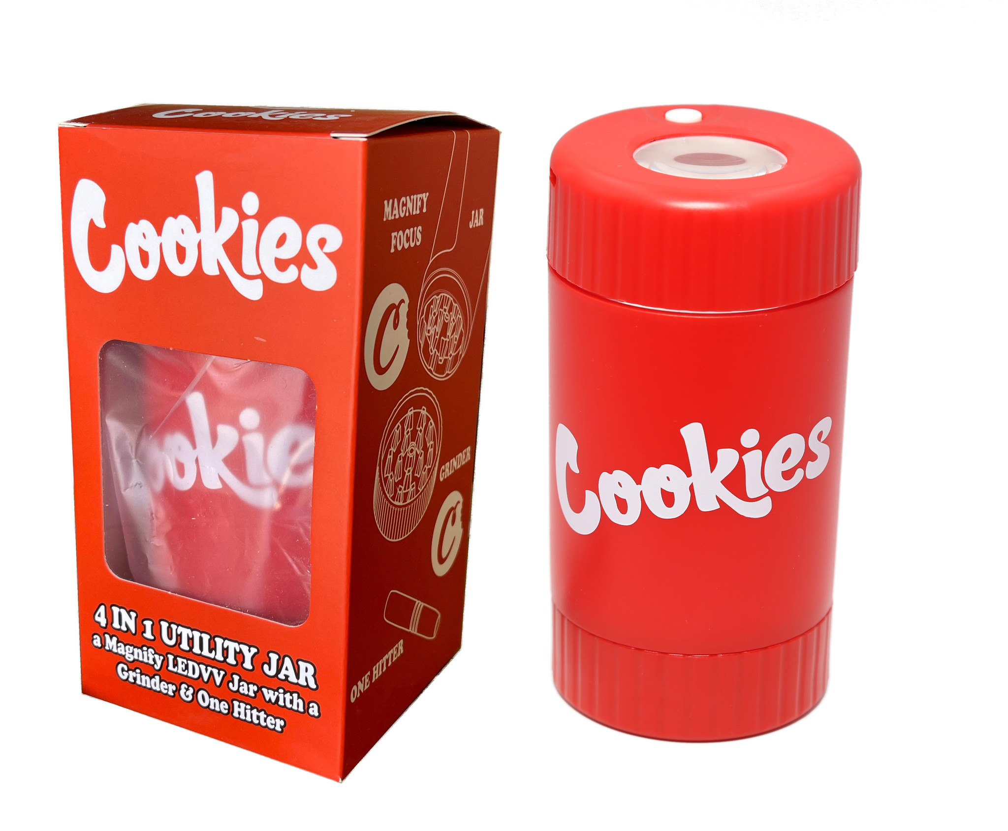 Cookies 4 in 1 Airtight LED Magnifying Jar w/Grinder & One-Hitter