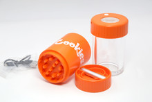 Cookies Mag Jar with Grinder -Airtight storage stash container led magnifying jar(Orange)