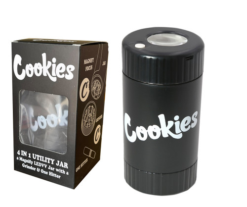 Cookies Mag Jar with Grinder -Airtight storage stash container led magnifying jar