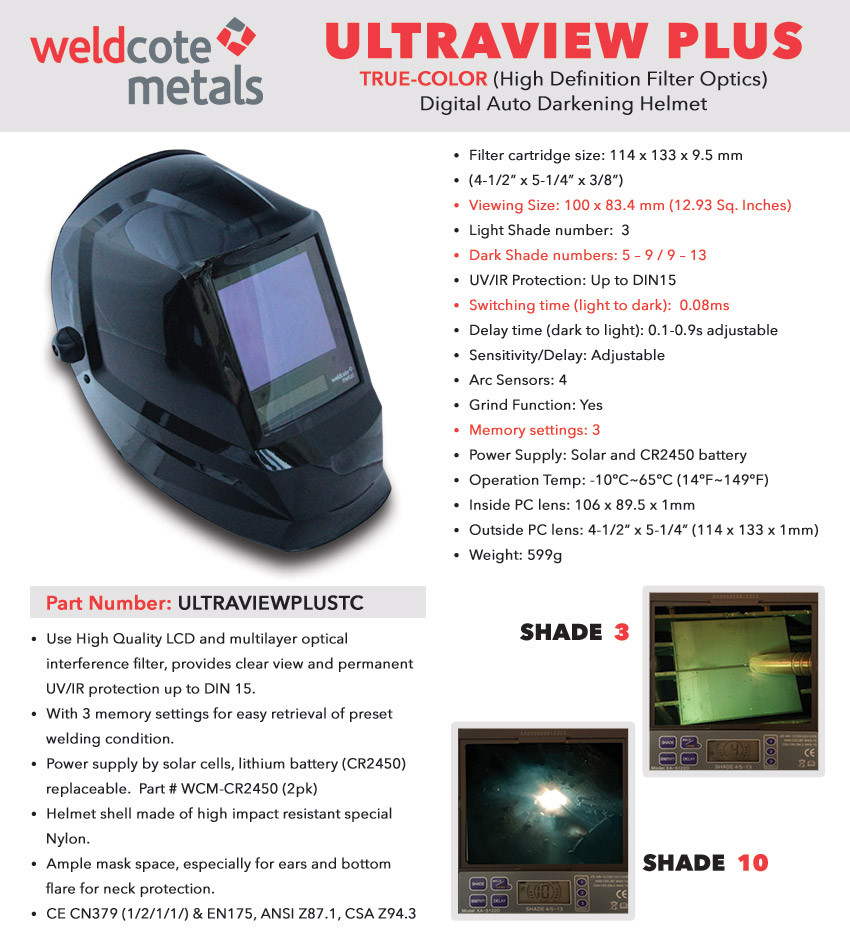 Weldcote Metals Ultraview Plus True Color Digital Auto Darkening