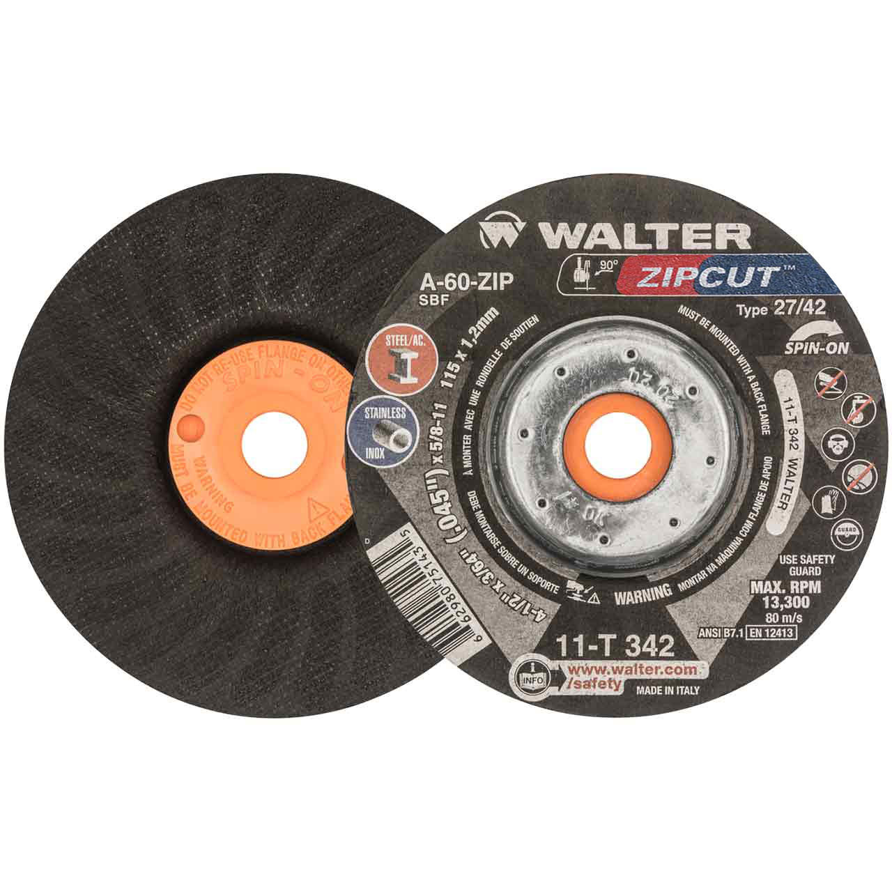 Walter 11T342 4-1/2 X 3/64 X 5/8-11 Spin-On ZIP WHEEL