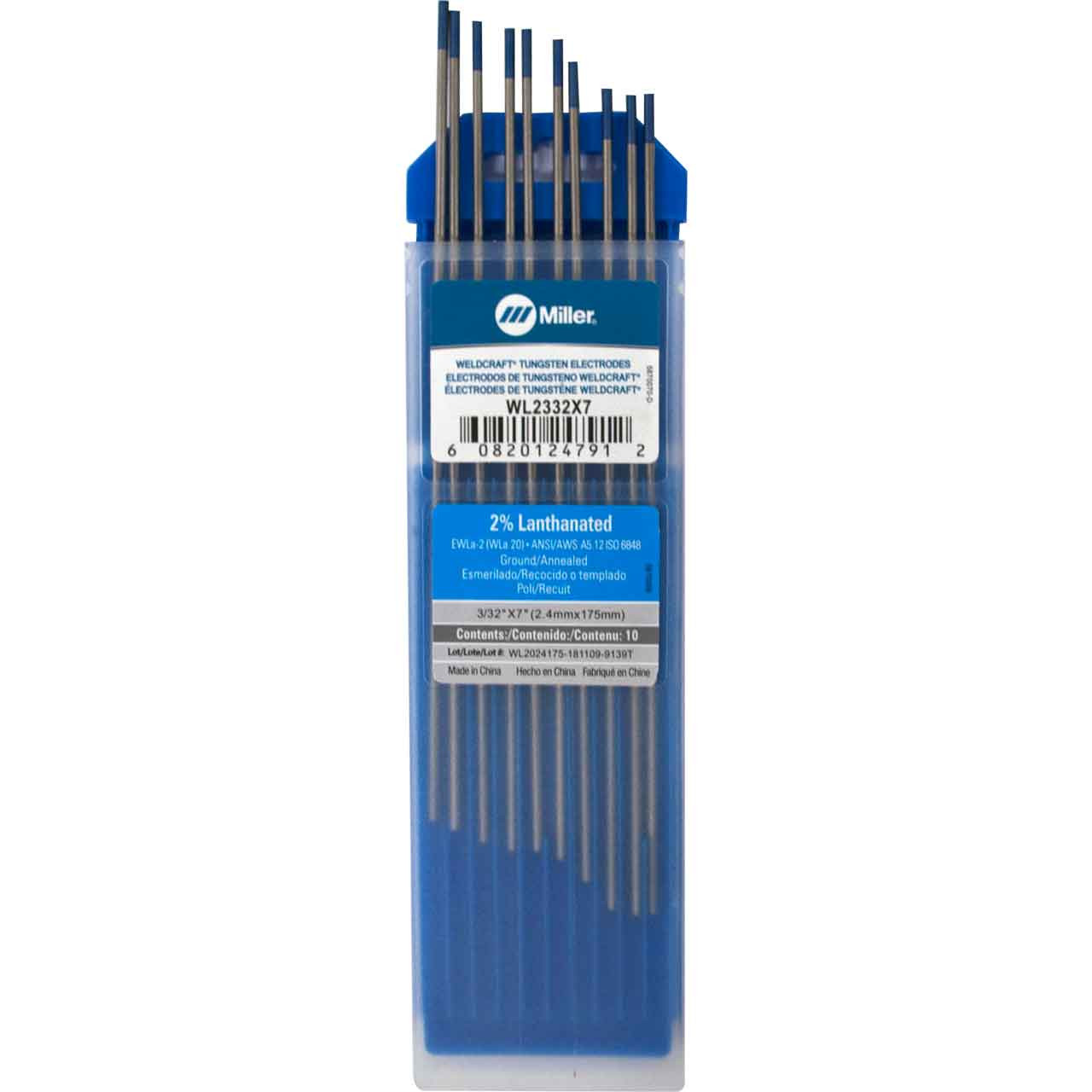 Miller Weldcraft WL2332X7 2% Lanthanated Tungsten Electrode 3/32 X