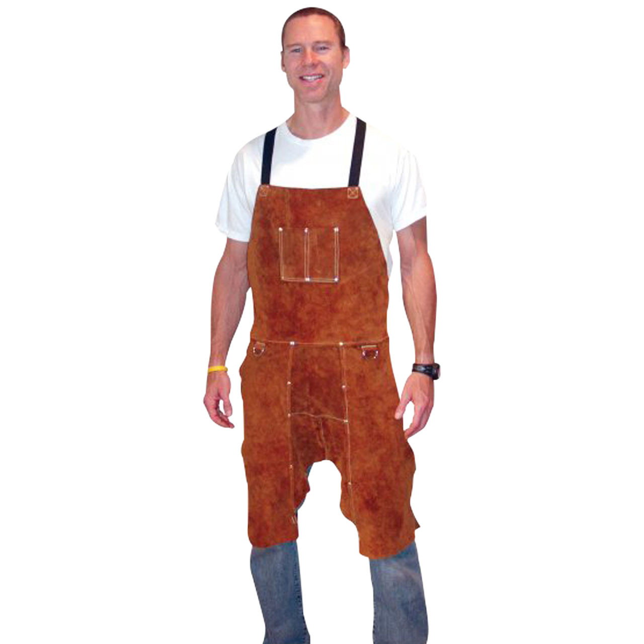 West Chester IRONCAT Heat Resistant Leather Welding Apron - 24x36 Inch Split Leg Bib With Chest Pockets