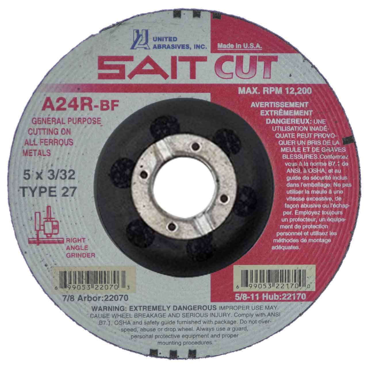 United Abrasives SAIT 22070 5x3/32x7/8 A24R General Purpose Cut