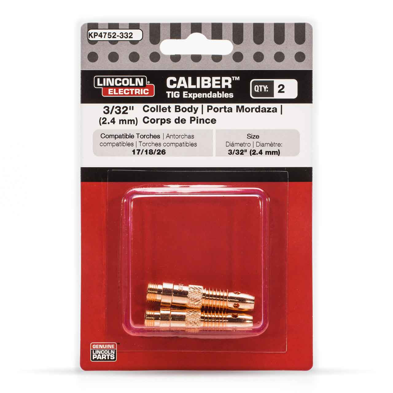 Lincoln Electric Calibur Collet Body for 17/18/26 Torches, 3/32