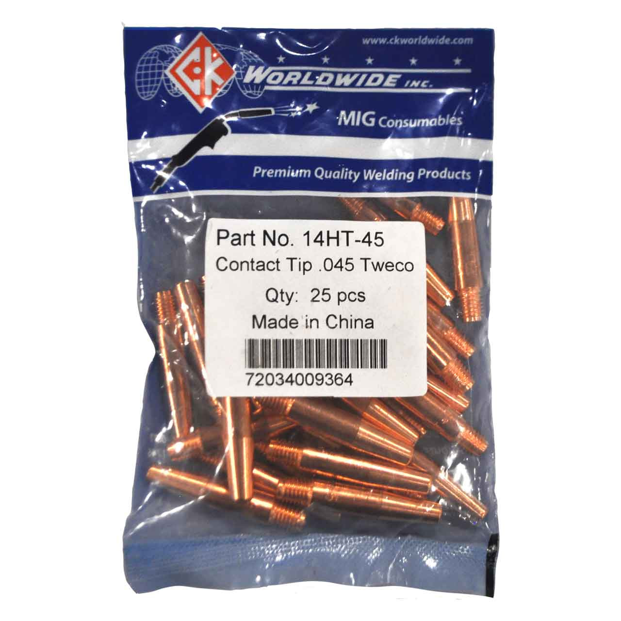 Anchor 14H-45 Contact Tips For Welding, 0.045" (1.3mm), Pack Of 25
