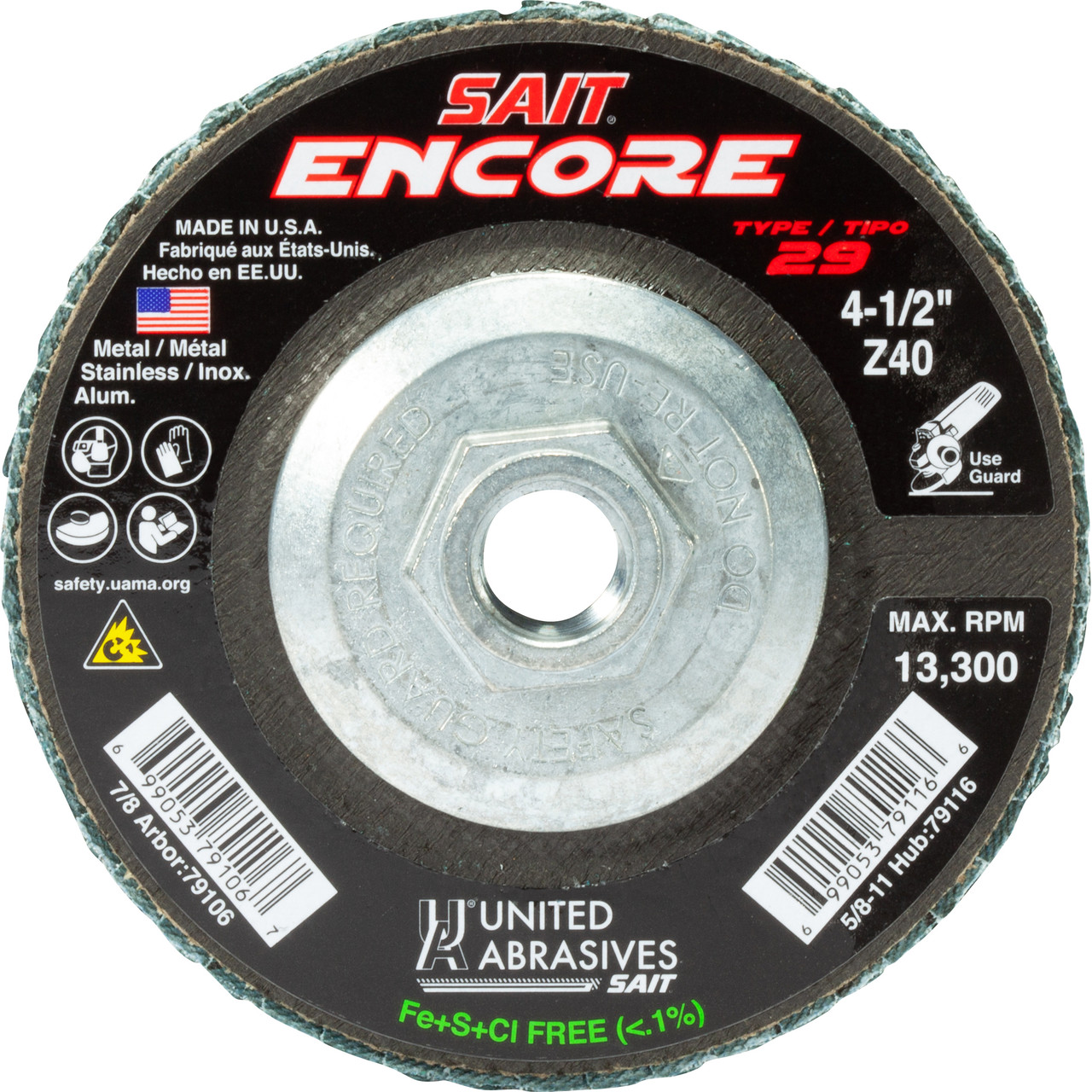 United Abrasives SAIT 79116 4-1/2x5/8-11 Encore Type 29 General Purpose ...