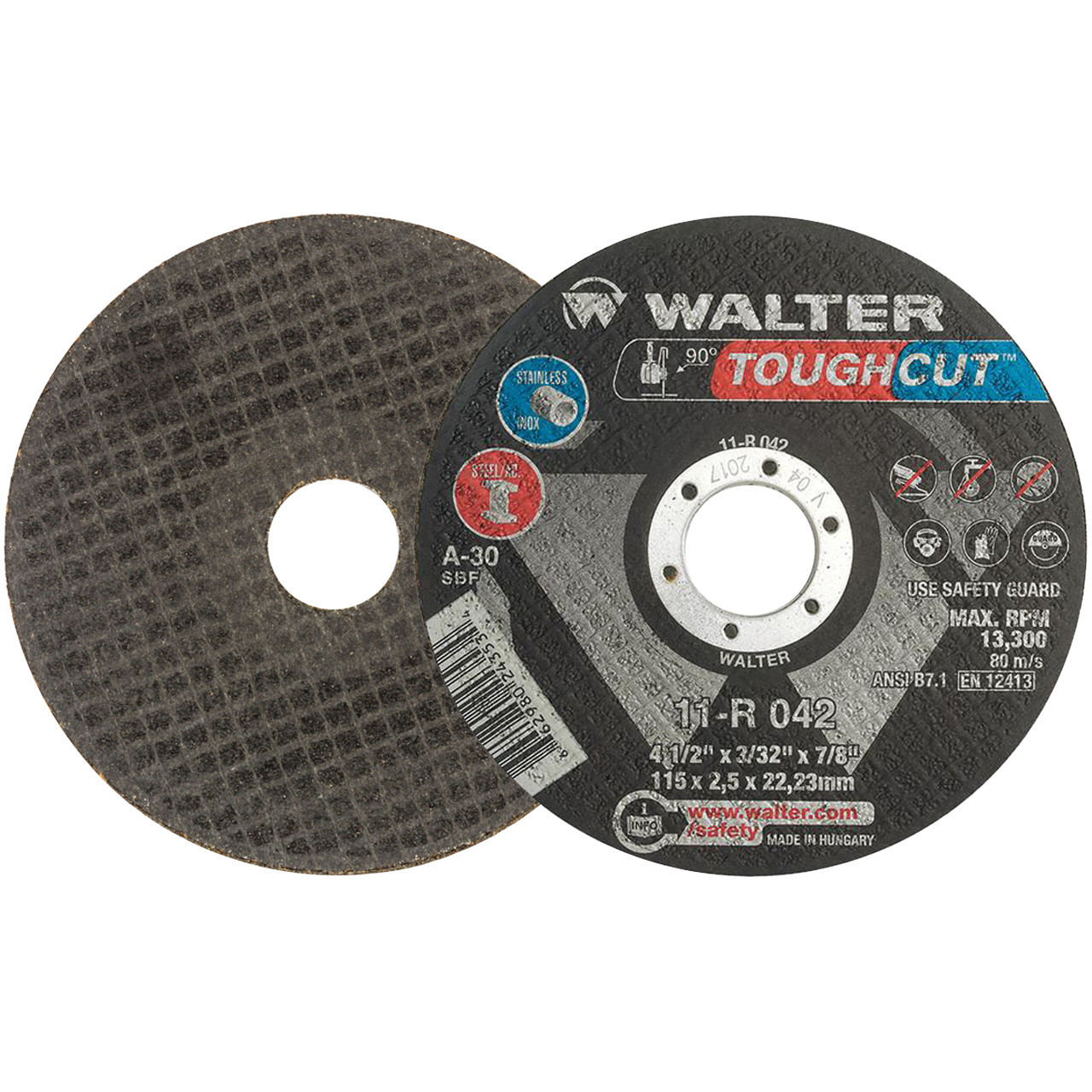 Walter 11R042 41/2x3/32x7/8 TOUGHCUT CutOff Wheels Type 1 Grit A30