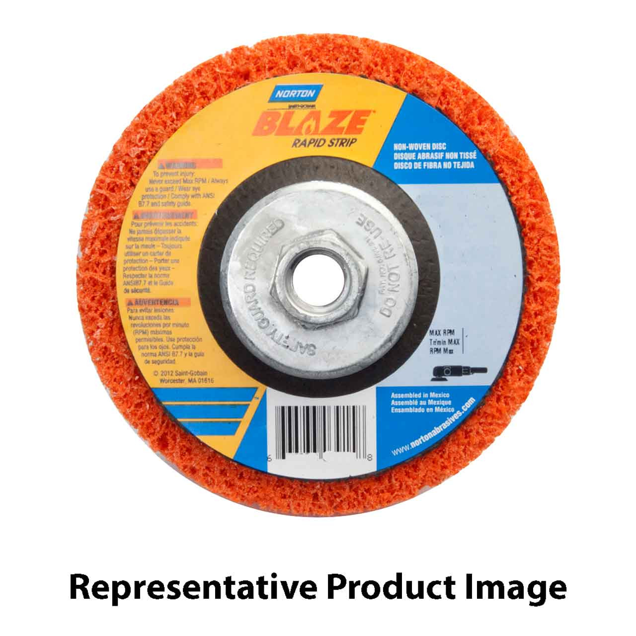 Norton 66254498101 4-1/2x5/8-11” Bear-Tex Blaze Rapid Strip Ceramic Alumina  Non-Woven Depressed Center Discs, Extra Coarse, 10 pack
