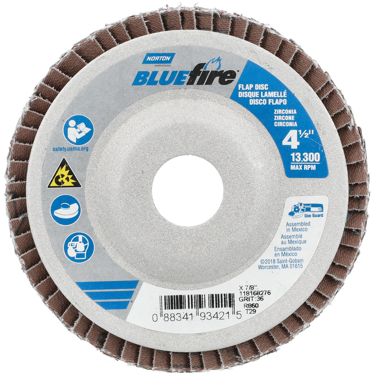 Norton 8834193421 4-1/2x7/8 in. BlueFire ZA Flap Discs, Type 29