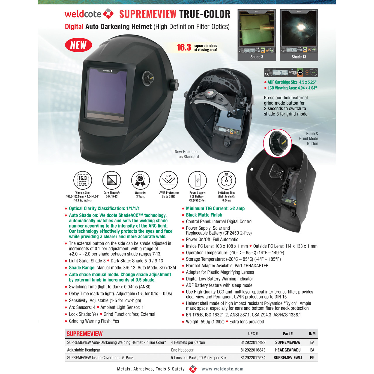 Weldcote Metals Supremeview True Color Digital Auto Darkening