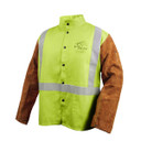 Black Stallion JH1012-LM Cotton/Cowhide Welding Jacket with Pass-Through, 30" 9 oz, Lime, Large