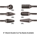 Walter 01V652 5/8x3/16 High Performance Double Cut Tungsten Carbide Burr Type SL-5 Cone, 6" Shank