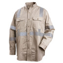 Black Stallion WF2112-ST FR Cotton Work Shirt with Reflective Tape, NFPA 2112, Stone Khaki, Small