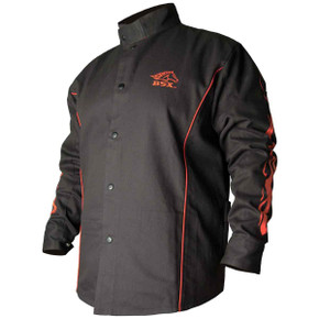 Black Stallion BX9C BSX Contoured FR Cotton Welding Jacket, Black/Flames, 3XL