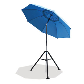 Black Stallion UB250 Core Flame-Resistant Industrial Umbrella, Blue & Tripod Stand Set