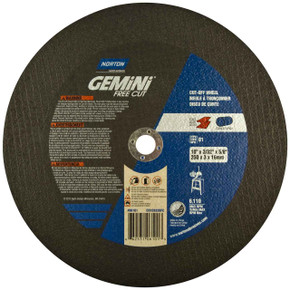 Norton 66253106101 10x3/32x5/8 In. Gemini Free Cut 57A AO Type 01/41 Stationary Saw Cut-Off Wheels, 30 Grit, 10 pack