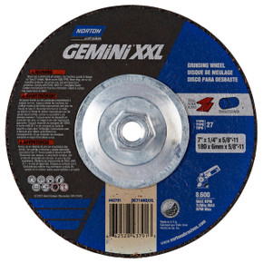 Norton 66252843791 7x1/4x5/8 - 11 In. Gemini XXL Ceramic Coated AO Grinding Wheels, Type 27, 24 Grit, 10 pack